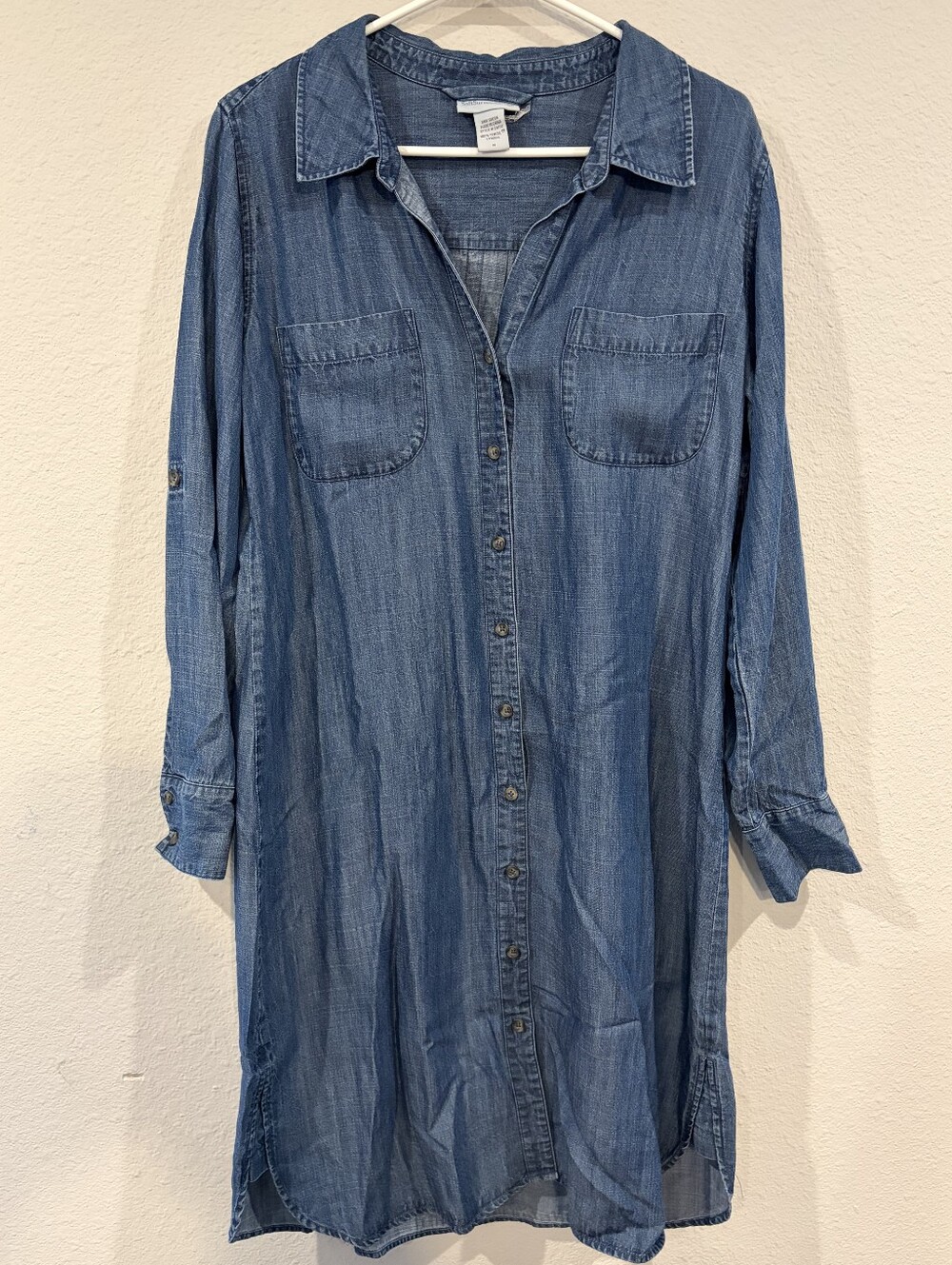 Soft Surroundings Womens Blue Denim Long Sleeve Button Up Mini Tunic Dress Med